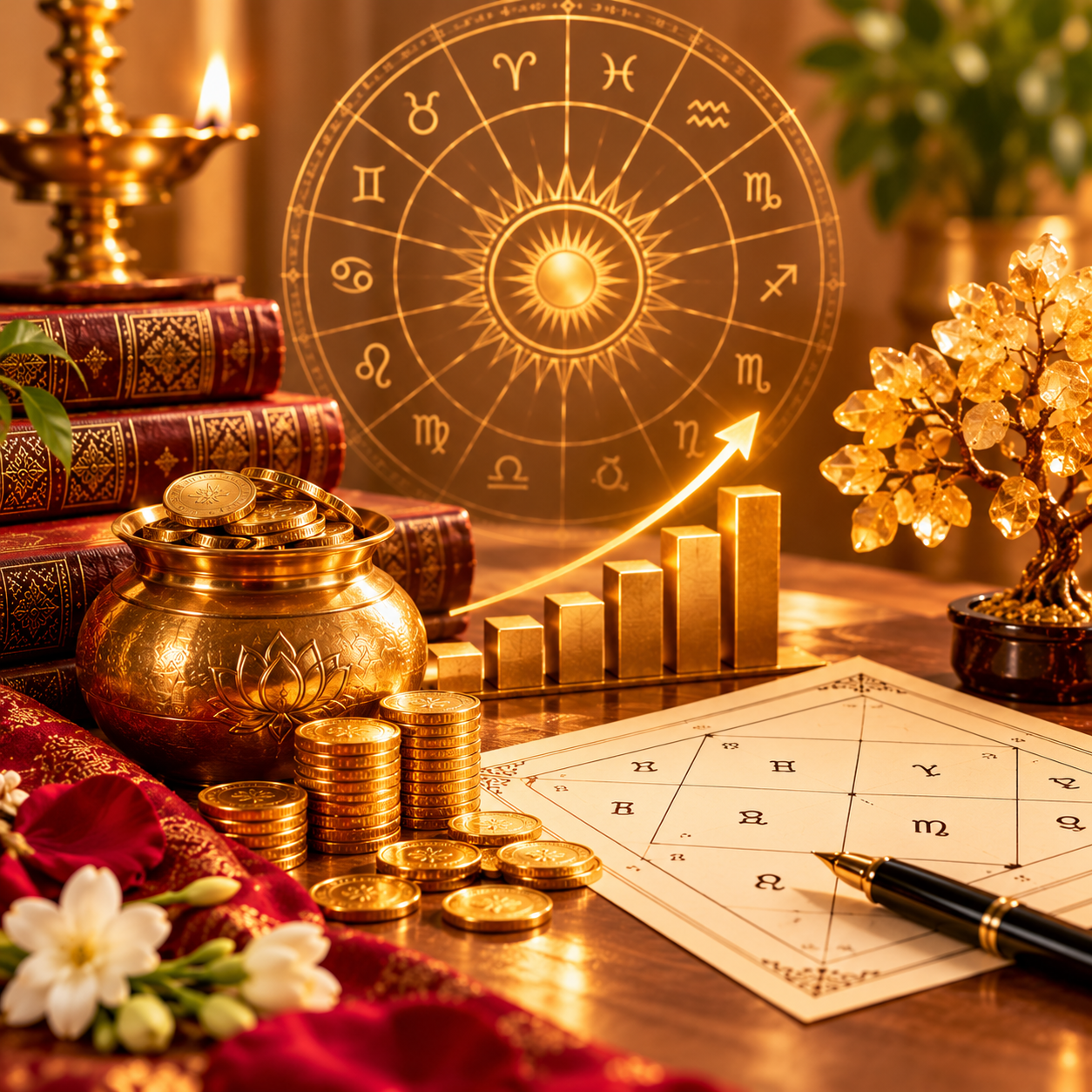 Financial astrology chart and wealth timing