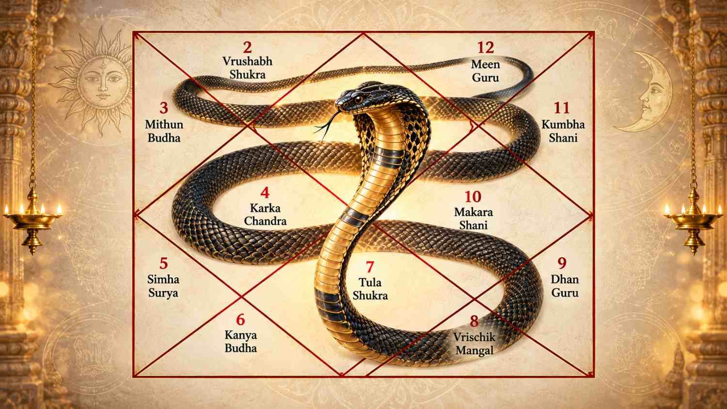 Kala Sarpa Dosha represented in a birth chart