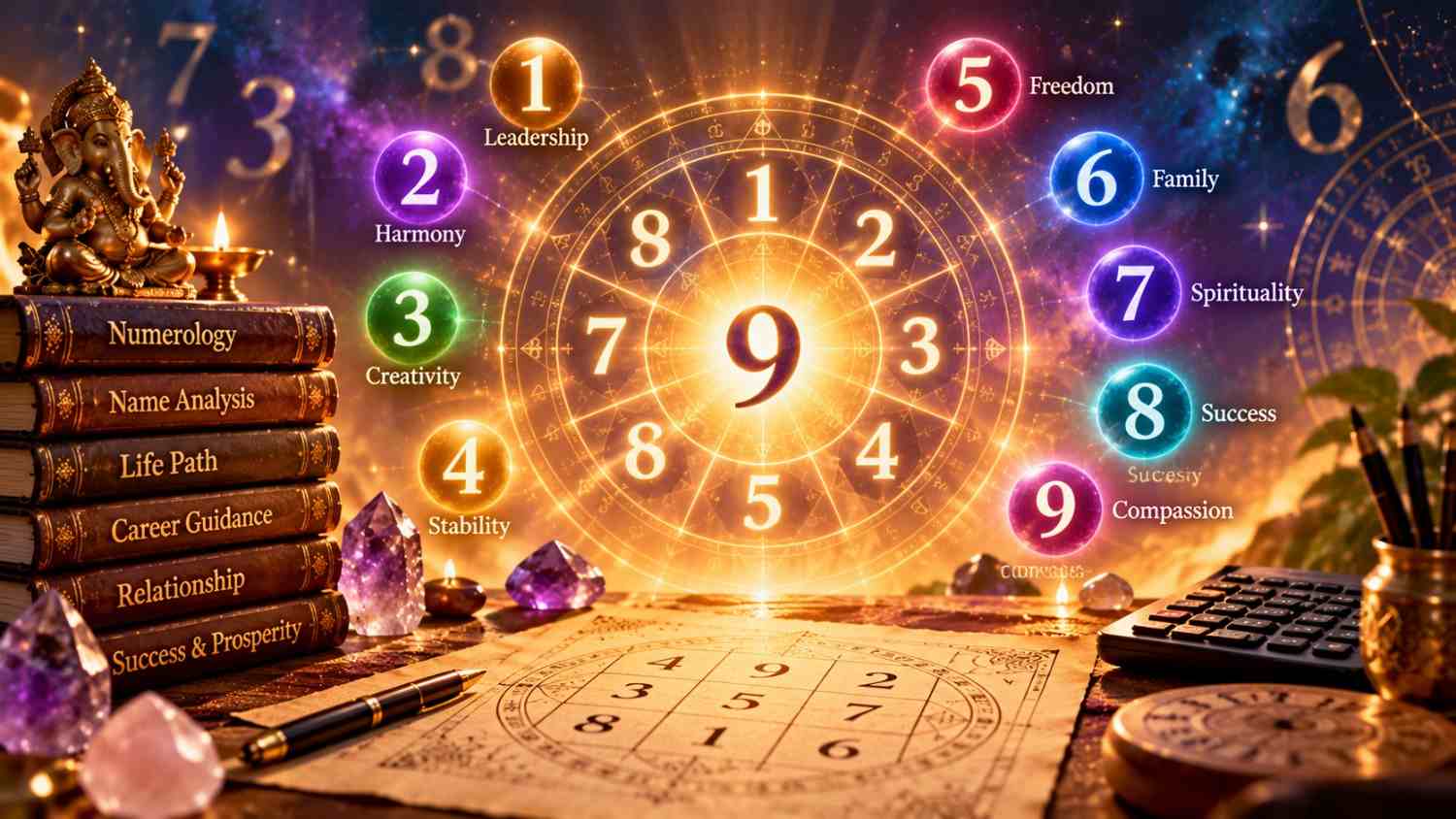 Numerology chart for name and birth number analysis